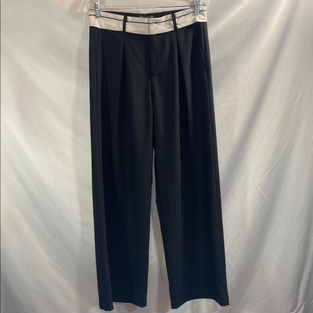 Sans Souci Elegant Black Flare Pants with a White Trim